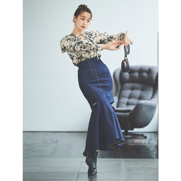 未使用　dazzlin オープンリボンブラウス オープンリボンブラウス[品番：MKSW0048209]｜dazzlin（ダズリン