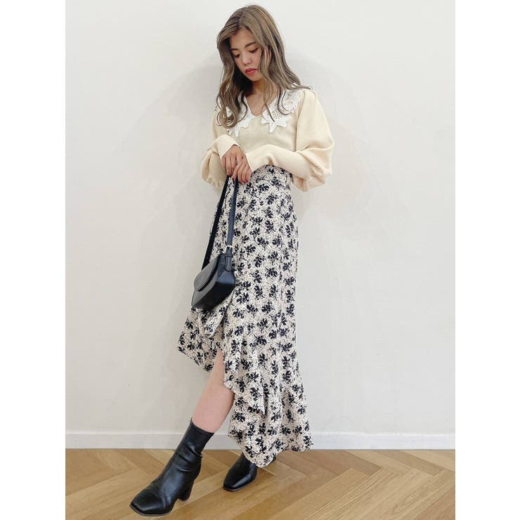 レースカラーコンパクトニットトップス[品番：MKSW0048386