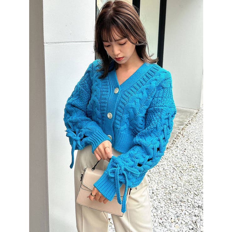 レースアップスリーブショートカーディガン[品番：MKSW0049230