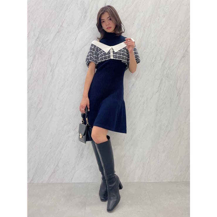 【dazzlin】 ラメツイードタックボリュームワンピース　ブラック  Sサイズ dazzlin】 ラメツイードタックボリュームワンピース ブラック S