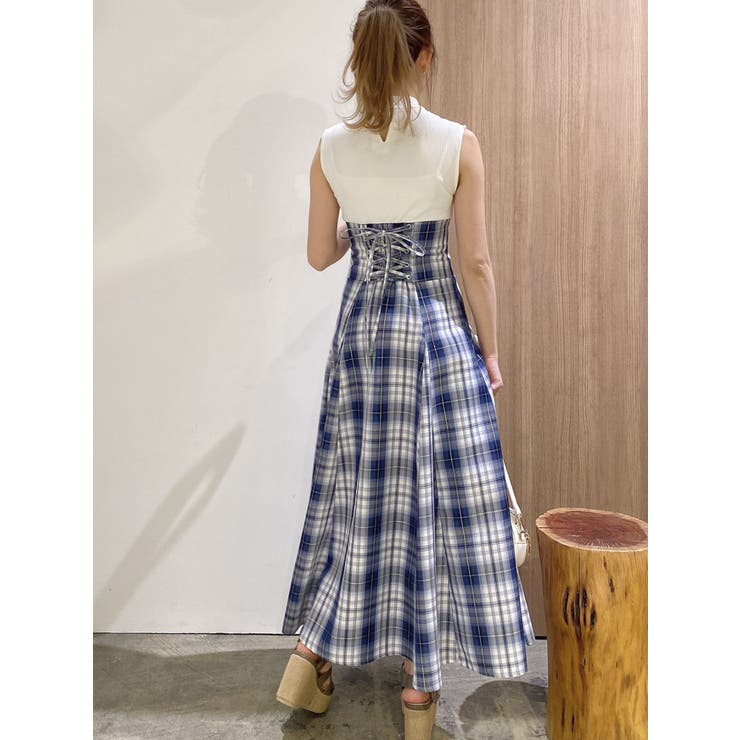 WEB限定】チェックノースリーブコルセットワンピース[品番