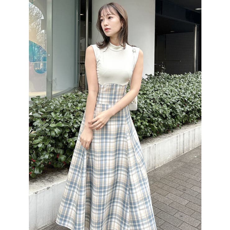 新品タグ付き dazzlin チェックノースリーブコルセットワンピース WEB限定】チェックノースリーブコルセットワンピース[品番