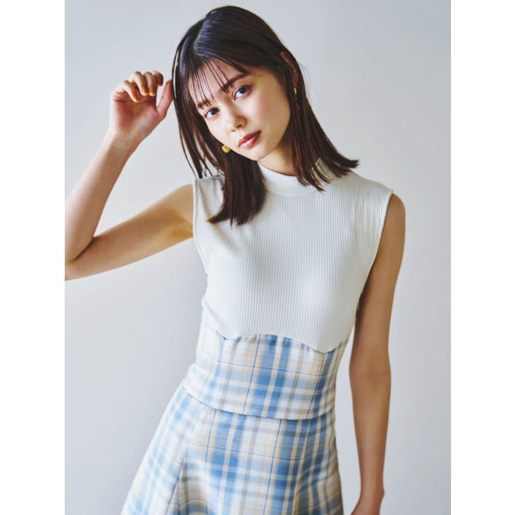 WEB限定】チェックノースリーブコルセットワンピース[品番