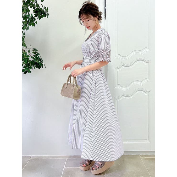 WEB限定カラーあり】ストライプスリーブシャツワンピース[品番