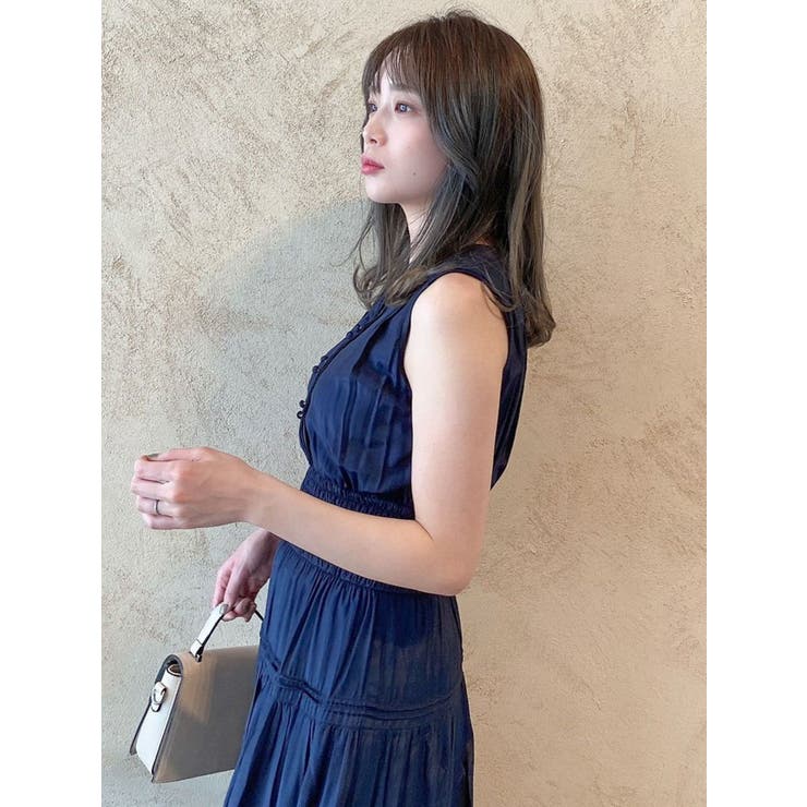 【dazzlin】ノースリシャーリングフレアワンピース ノースリーブ　夏服 ノースリシャーリングフレアワンピース[品番：MKSW0050737