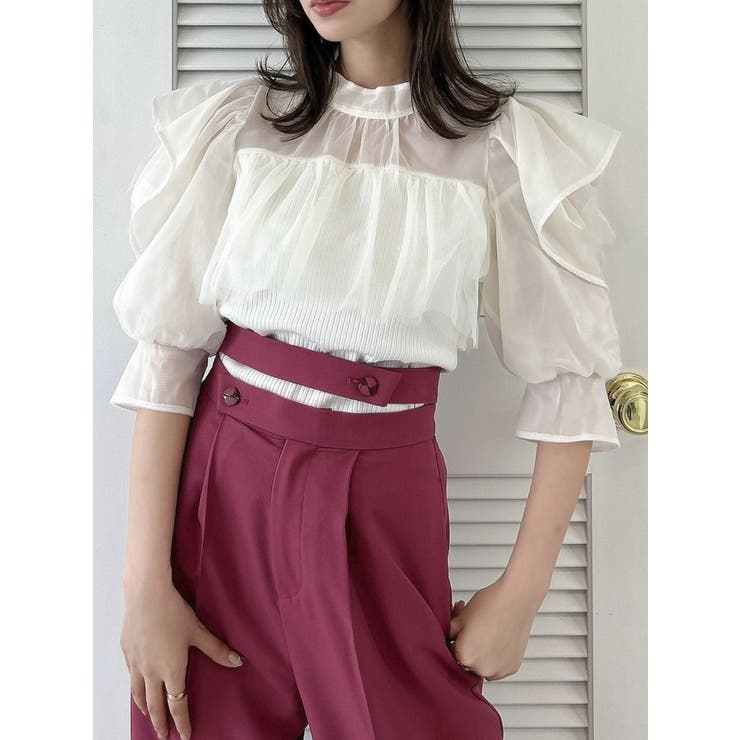 dolce. 新品未使用 リリートップス（白） ニッセン トップス シフォン 前タック ブラウス レディース 冬