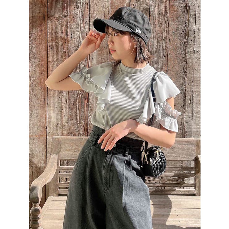 バイカラーフリルカットトップス[品番：MKSW0050512]｜dazzlin