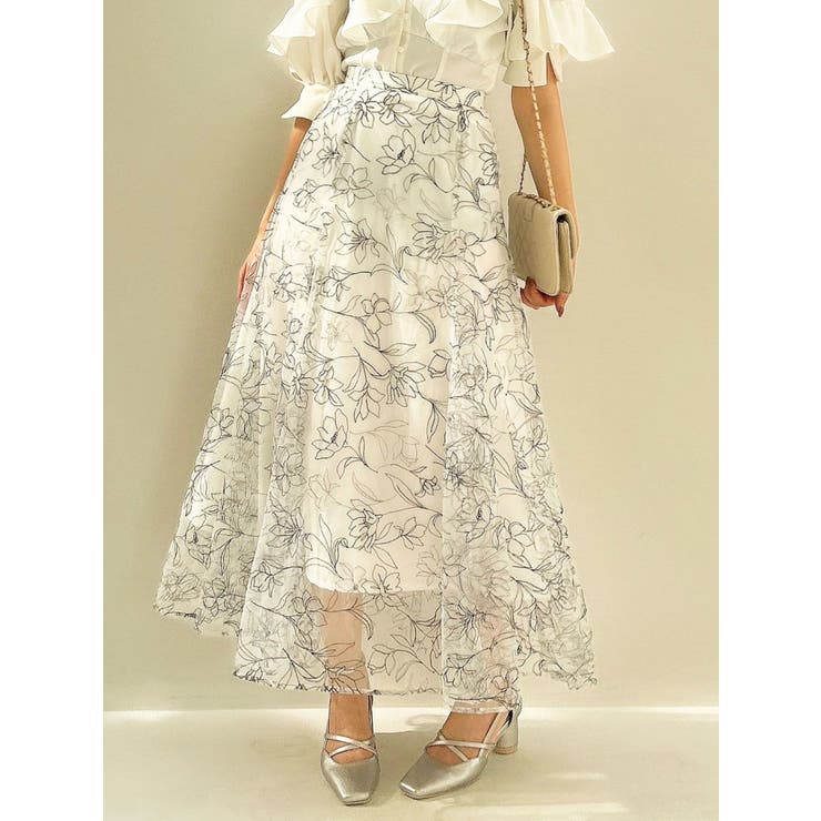 オフホワイト | フラワーグリッターシアースカート | dazzlin