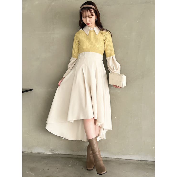 オフショルニットコンビワンピース[品番：MKSW0052022]｜dazzlin