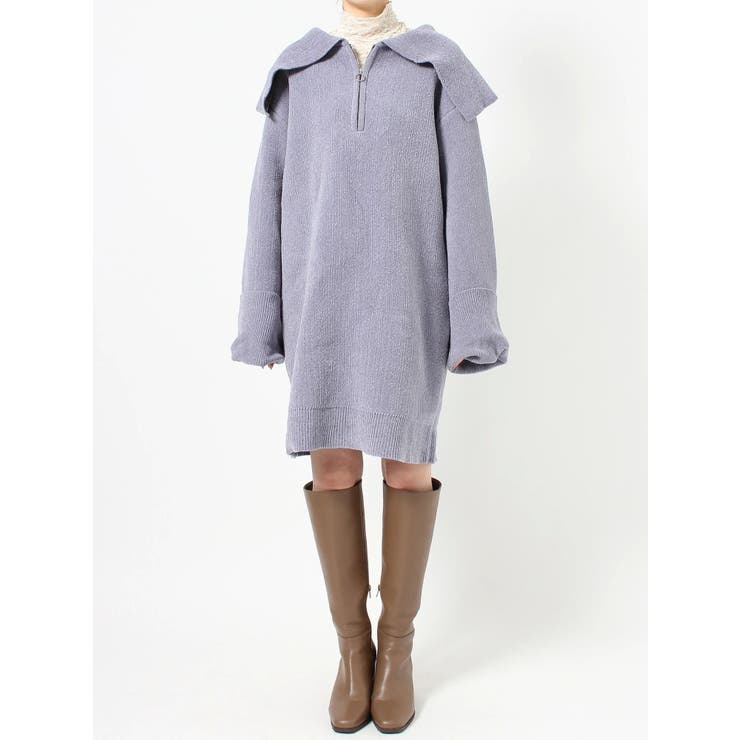 オーバーカラーモールニットミニワンピース[品番：MKSW0052678