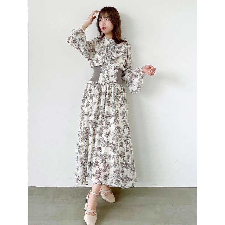 アイボリー | サイドリブタイフラワーワンピース | dazzlin