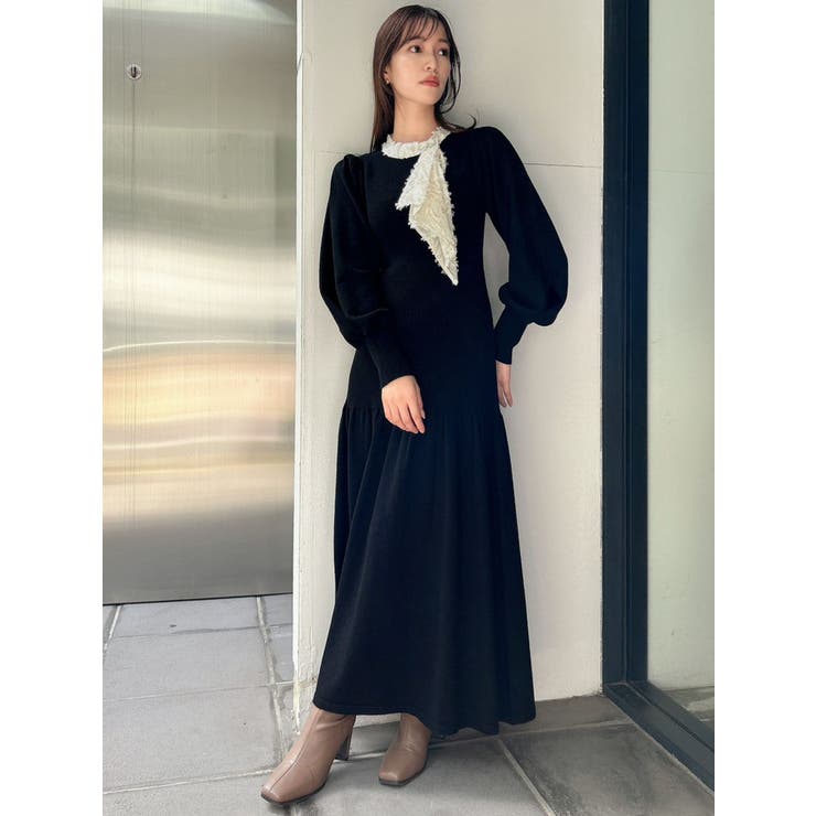 国内発送☆【HOBBS】ニット×サテン♪愛されコンビワンピース キャサリン妃愛用♪【HOBBS】定番エレガント◇ニットワンピース