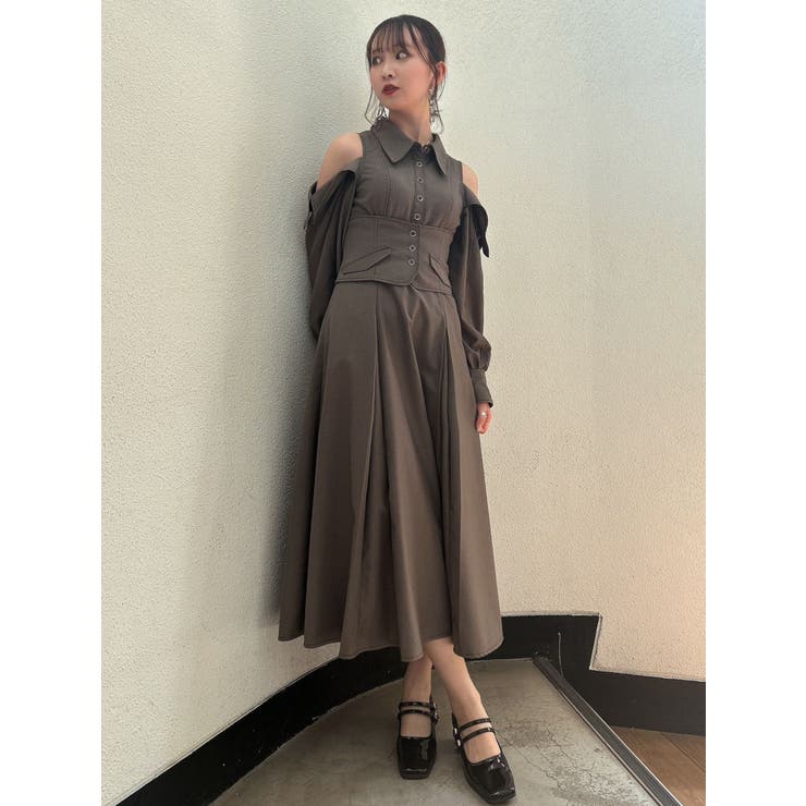 オープンショルダーコルセットワンピース[品番：MKSW0053836]｜dazzlin