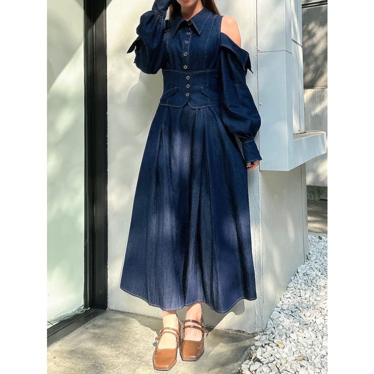 オープンショルダーコルセットワンピース[品番：MKSW0053836]｜dazzlin