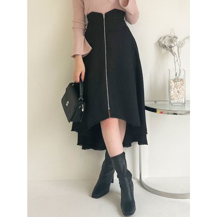 ZIPフリンジコルセットフレアスカート[品番：MKSW0052030]｜dazzlin