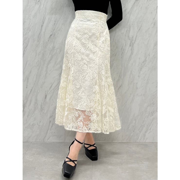 オフホワイト | リーフフラワーレーススカート | dazzlin