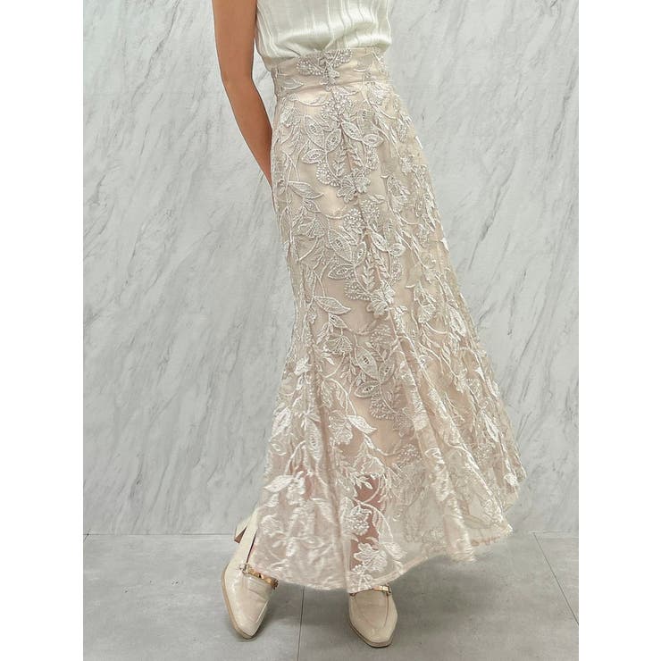 ベージュ | リーフフラワーレーススカート | dazzlin