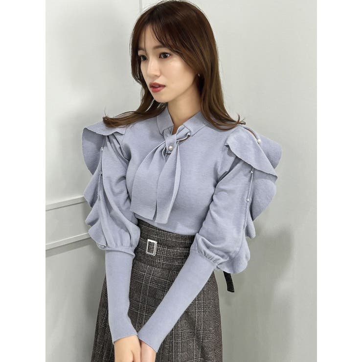 タイリボンフリルライントップス[品番：MKSW0053068]｜dazzlin