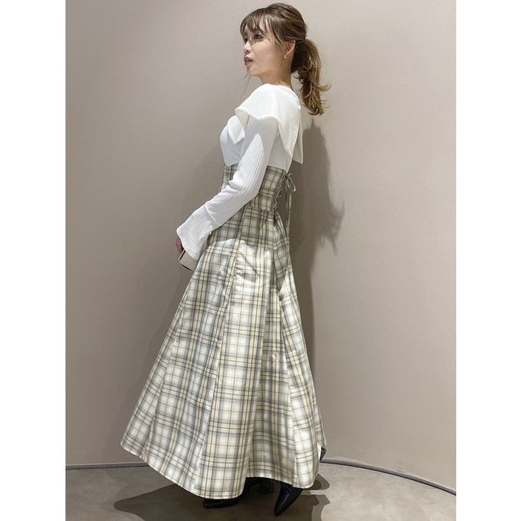 dazzlin ビッグカラーチェックコルセットワンピース ブラック グレー dazzlin（ダズリン）の「ビッグカラーチェックコルセット