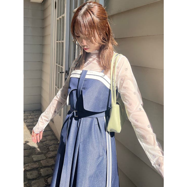 予約販売] コットンリネンストライプ胸リボンチュニック