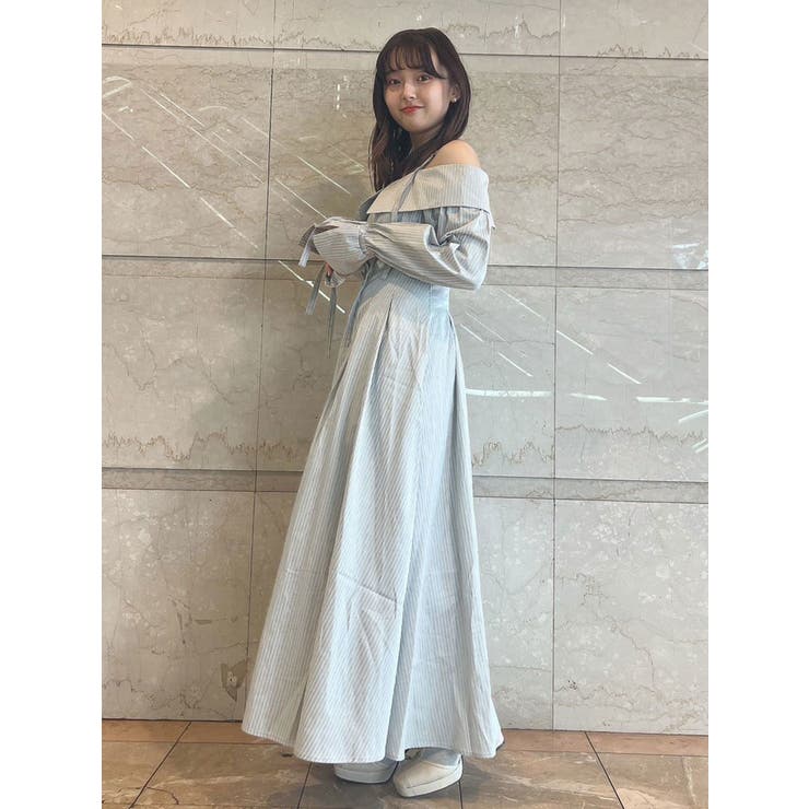 dazzlin シャツワンピース ウエストタックオフショルシャツ
