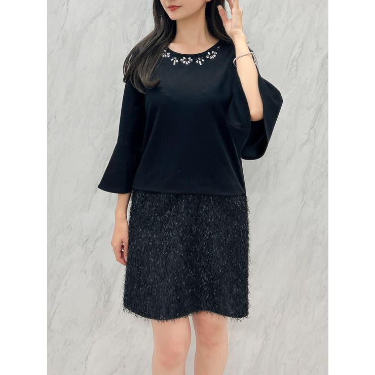 ブラック | ジャカード切替サックワンピース | dazzlin