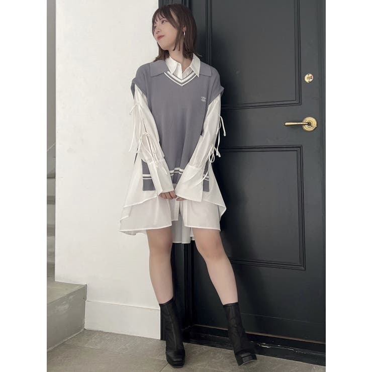 シャツイレフレアミニワンピース[品番：MKSW0056679]｜dazzlin