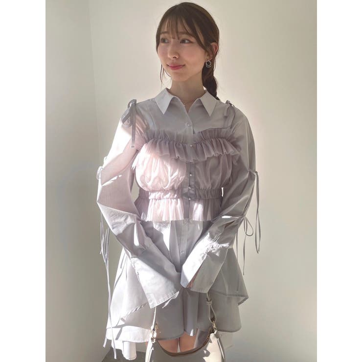 シャツイレフレアミニワンピース[品番：MKSW0056679]｜dazzlin
