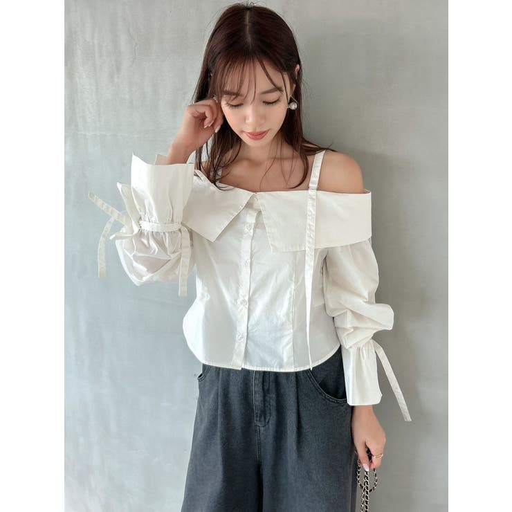 キャンディースリーブオフショルシャツブラウス | dazzlin | 詳細画像13 