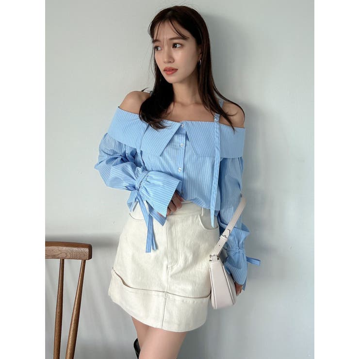 キャンディースリーブオフショルシャツブラウス | dazzlin | 詳細画像18 