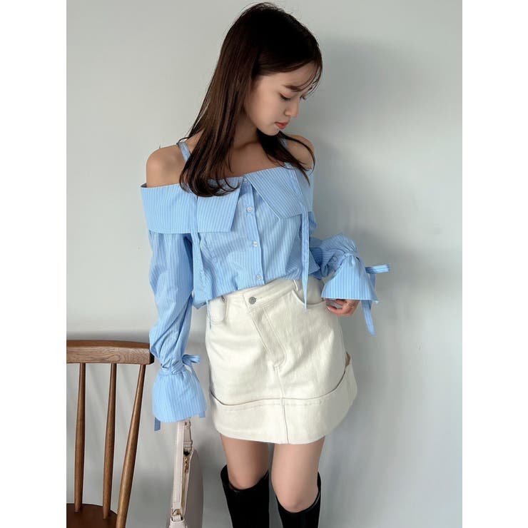 キャンディースリーブオフショルシャツブラウス | dazzlin | 詳細画像19 