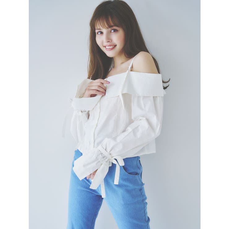 キャンディースリーブオフショルシャツブラウス | dazzlin | 詳細画像3 