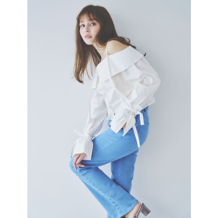 キャンディースリーブオフショルシャツブラウス | dazzlin | 詳細画像4 