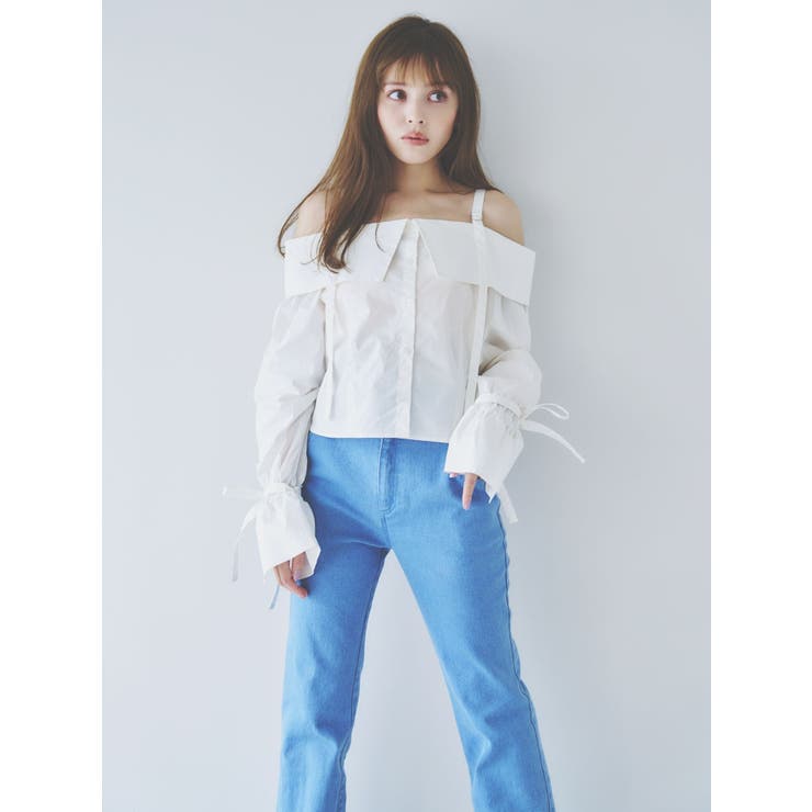 キャンディースリーブオフショルシャツブラウス | dazzlin | 詳細画像5 
