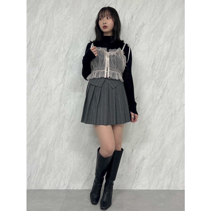 【美品】2021ss チェック裾タチキリ セットアップ 2wayチュールビスチェ[品番：MKSW0056498]｜dazzlin（ダズリン