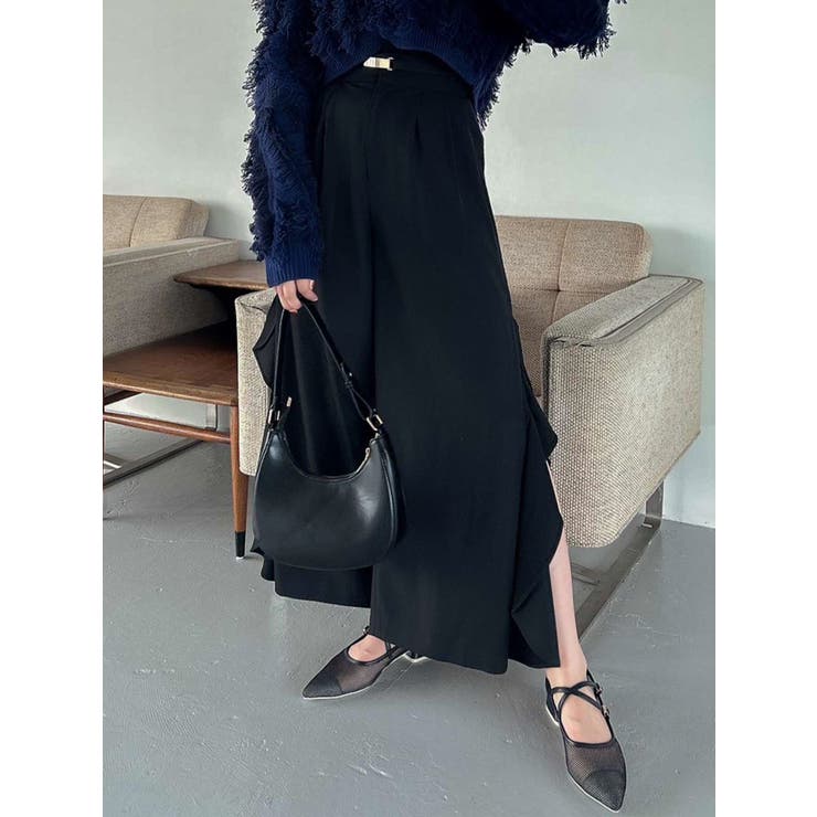 ブラック | フリルスリットワイドパンツ | dazzlin