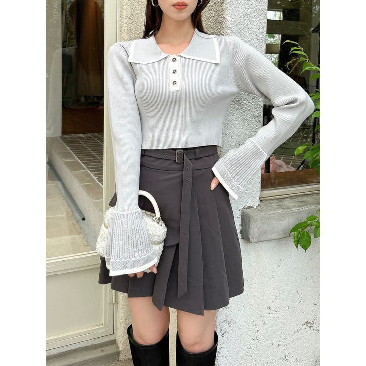 Malbon ニットトップス＆プリーツスカート 美品☘️即購入可⭐美品 SET UP対応 透かし編み柄ニットスカート（ミモレスカート