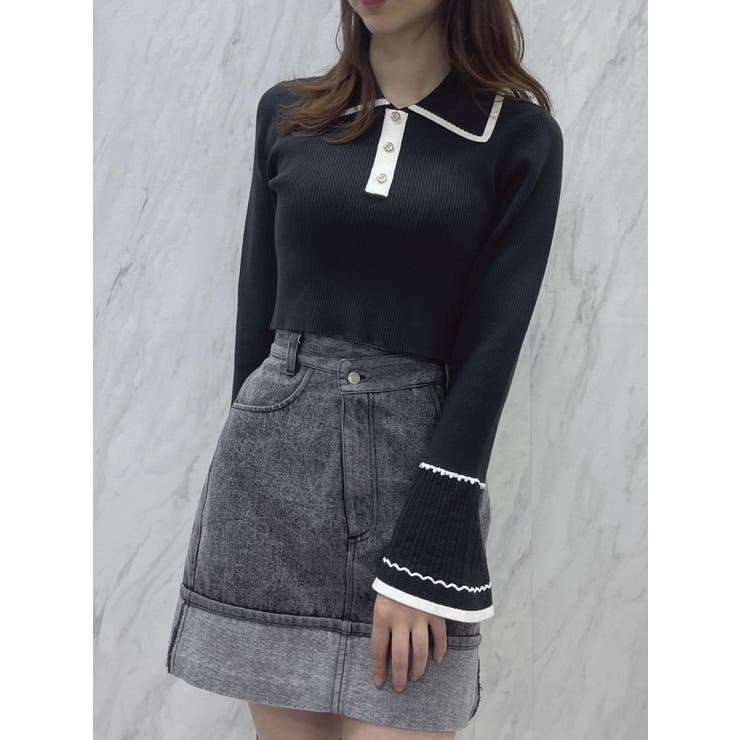 バイカラーポロニットトップス[品番：MKSW0056036]｜dazzlin