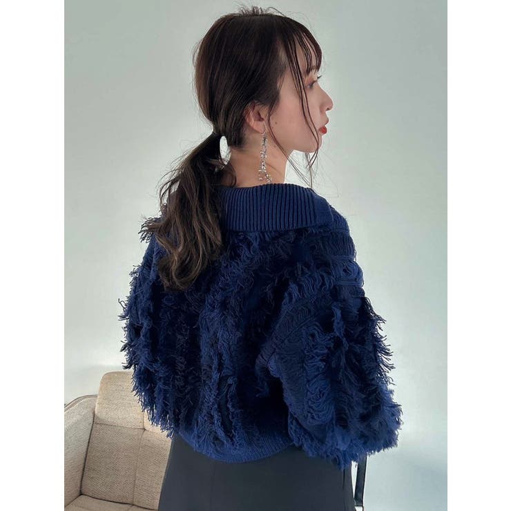 バイカラージャガードフリンジニット[品番：MKSW0056040]｜dazzlin