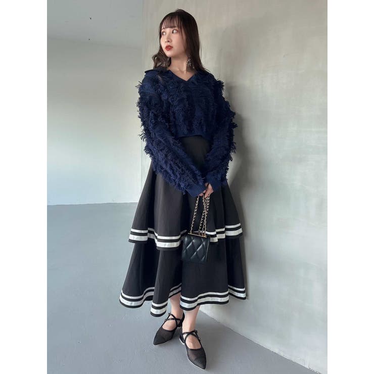 バイカラージャガードフリンジニット[品番：MKSW0056040]｜dazzlin