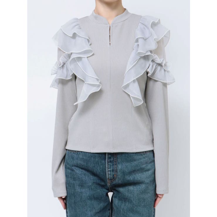 フロントホック長袖フリルトップス[品番：MKSW0056712]｜dazzlin