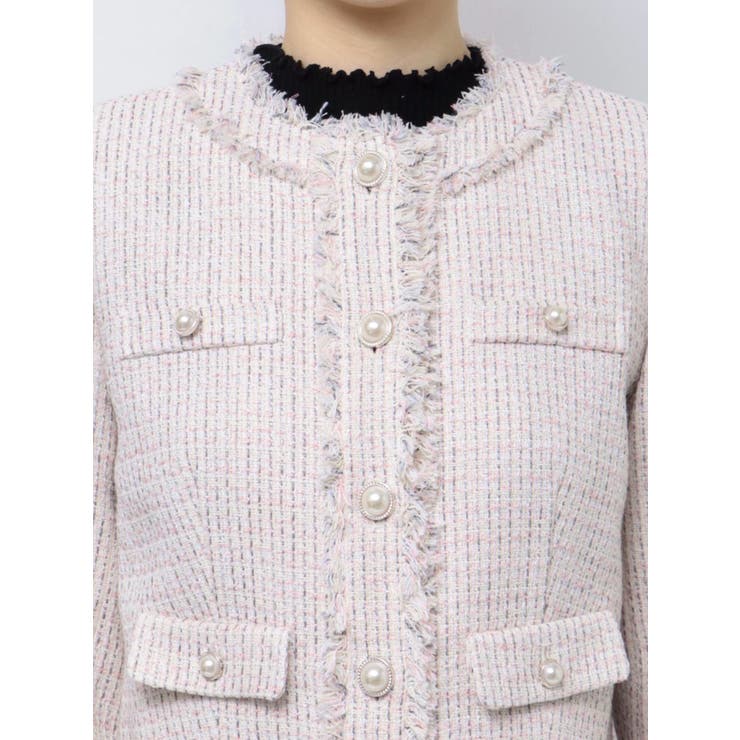 藤井サチコラボ】ノーカラーツイードジャケット[品番：MKSW0056730