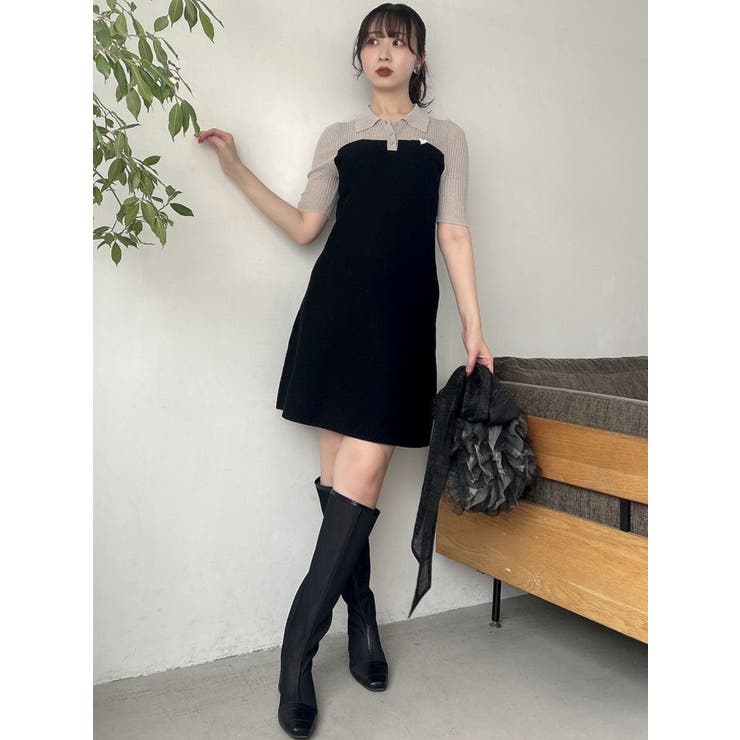シアーポロニットワンピース[品番：MKSW0057078]｜dazzlin