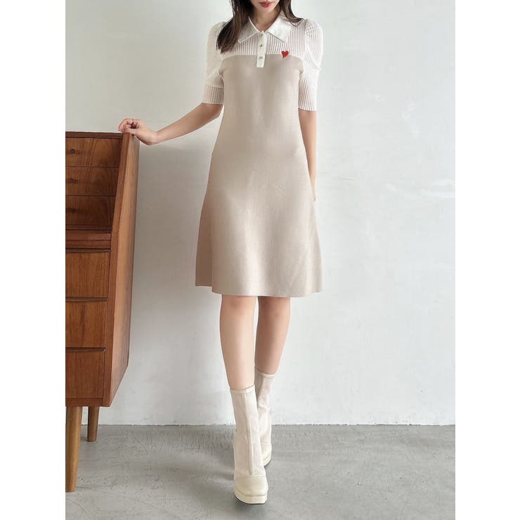 シアーポロニットワンピース[品番：MKSW0057078]｜dazzlin