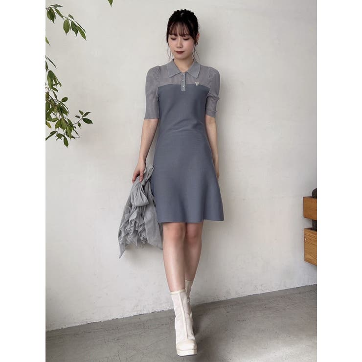 シアーポロニットワンピース[品番：MKSW0057078]｜dazzlin