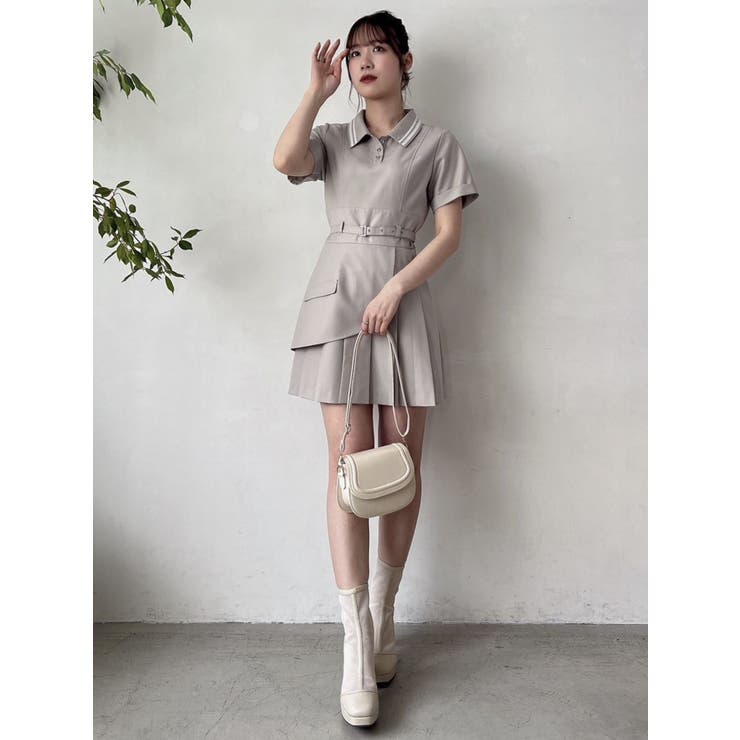 ★REISS Rosalie プリーツディテイルシャツミニ 上質ワンピ★ ポロライクプリーツミニワンピース[品番：MKSW0057418]｜dazzlin
