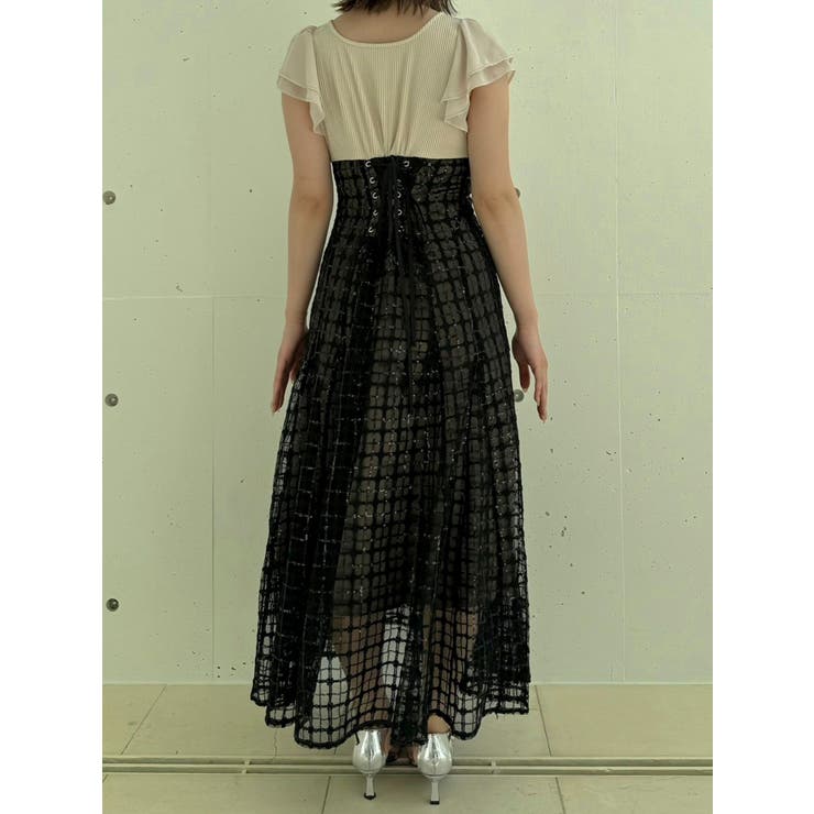 スパンコールチェックコルセットワンピース[品番：MKSW0057419