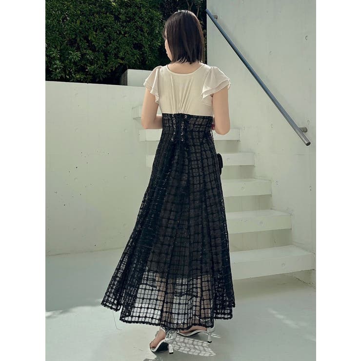 dazzlinダズリンのスパンコールリボンワンピース新品タグつき 30%OFF]dazzlin スパンコールチェックコルセットワンピース