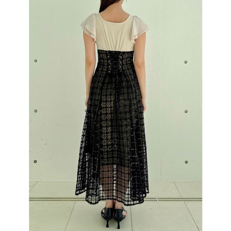 スパンコールチェックコルセットワンピース[品番：MKSW0057419