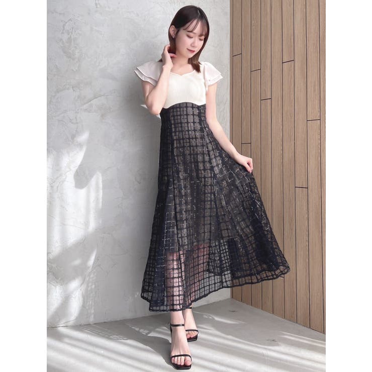 美品　M　人気　dazzlin スパンコールチェックスカート　グレー　完売品 dazzlin スパンコールチュールチェックスカート グレー - メルカリ